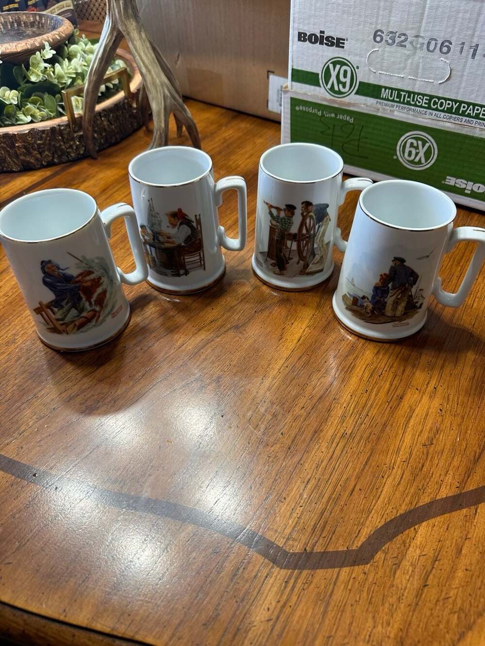 Set of 4 Vintage Norman Rockwell Seafarers Collection Porcelain Tankard Mugs